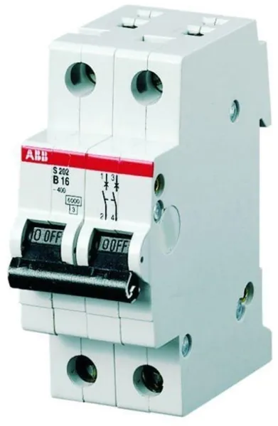 ABB Leitungsschutzschalter c 6a, 2-polig c-Charakteristik, Schaltvermögen 6ka, 230/400v ac, 35mm breit s202-c6